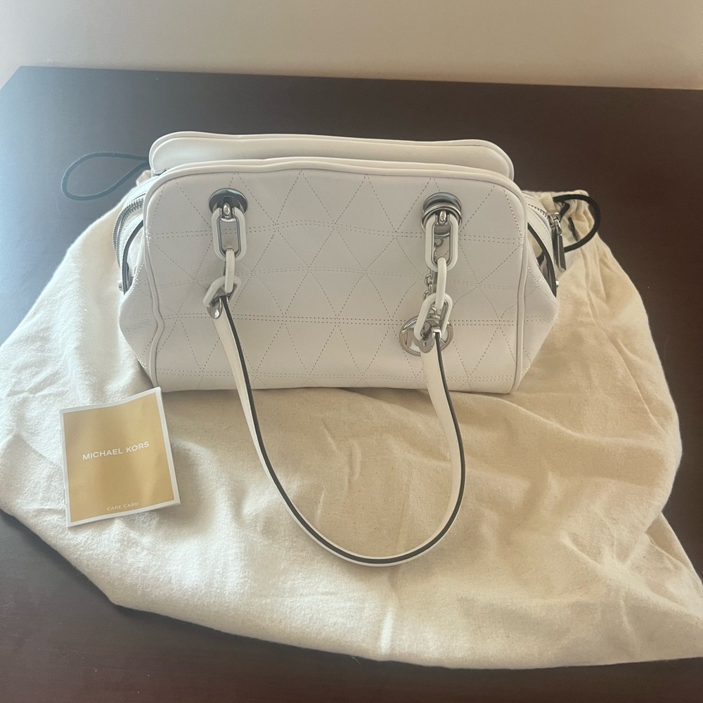 Michael Kors Venice Quilted Bag in Optic White with Silver